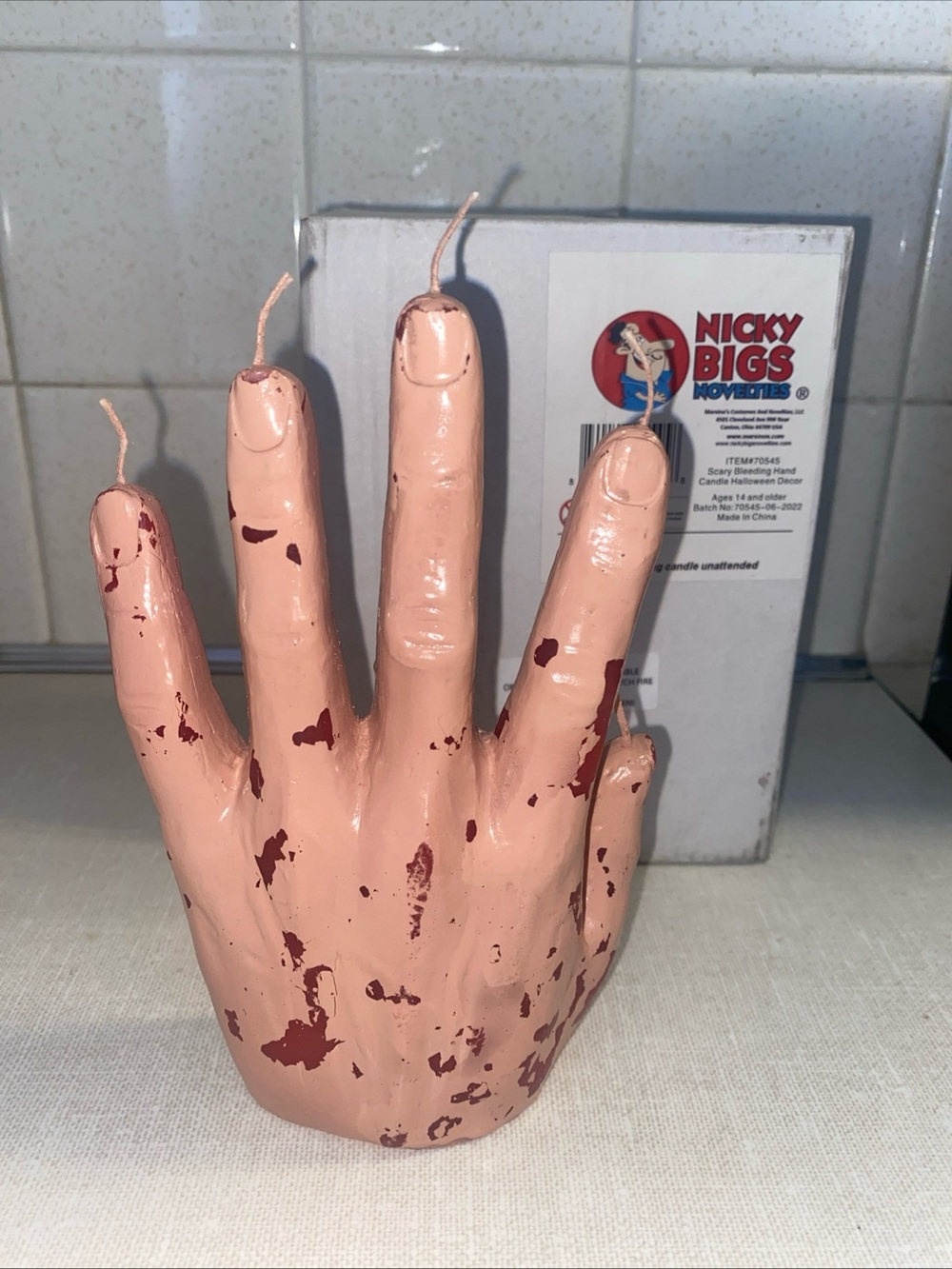 Bleeding Red Wax Hand Shaped Candle Vintage Halloween Prop
